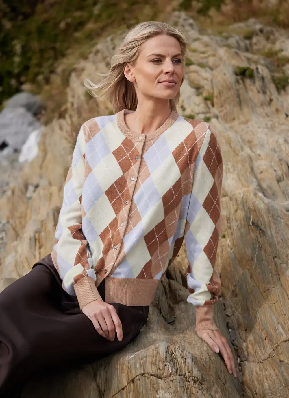 Cashmere Wool Argyle Cardigan