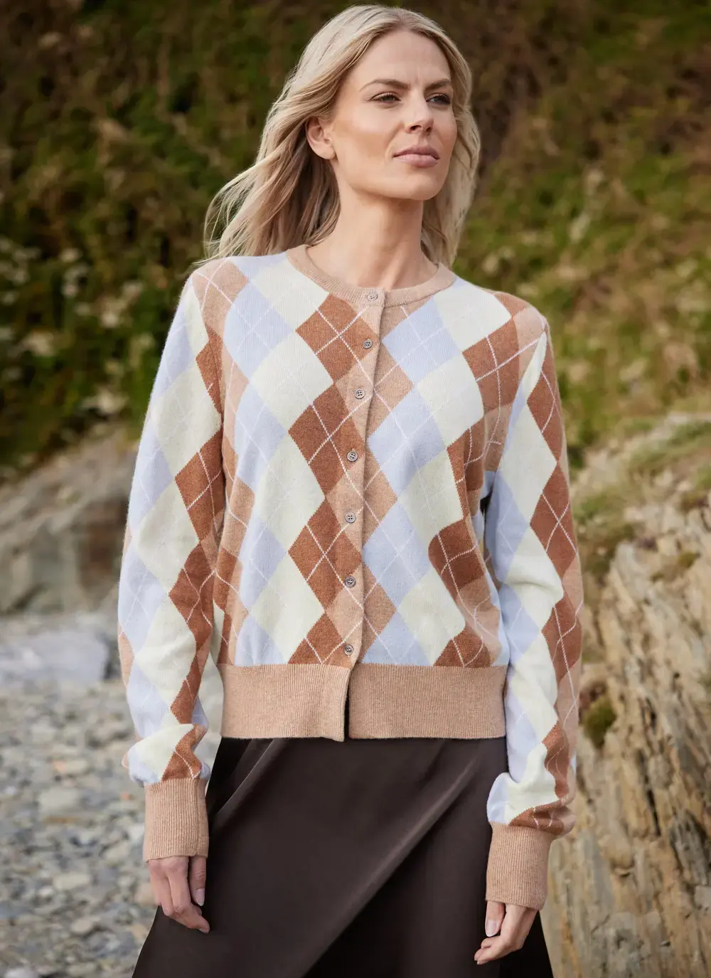 Cashmere Wool Argyle Cardigan