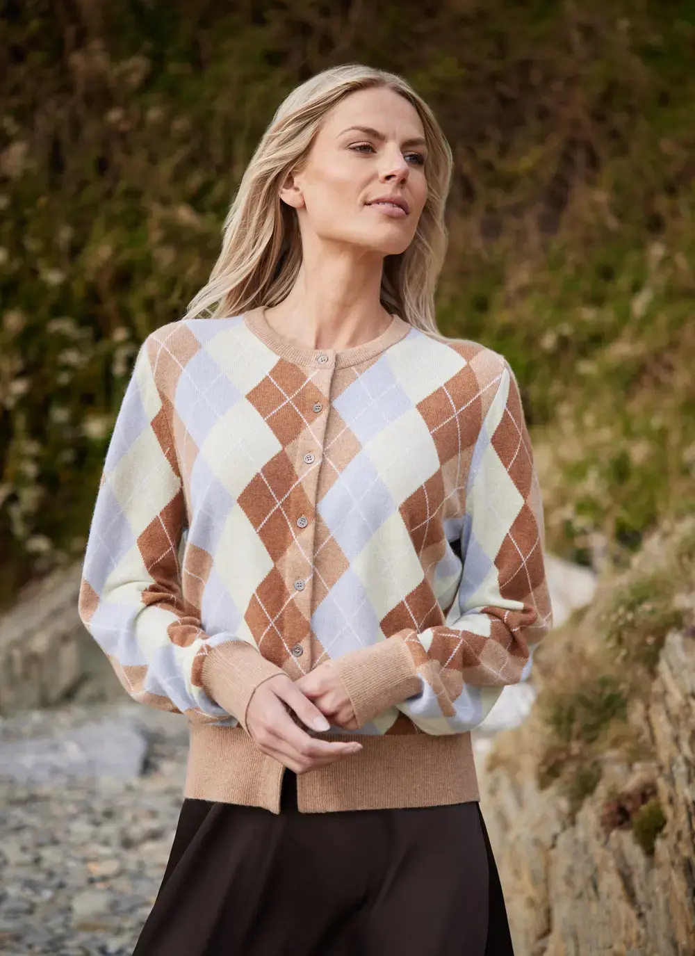 Cashmere Wool Argyle Cardigan