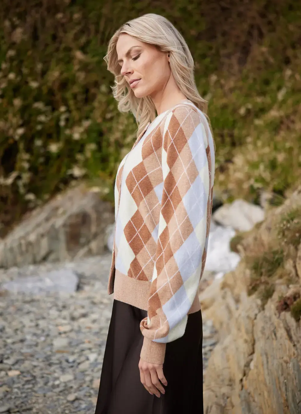Cashmere Wool Argyle Cardigan