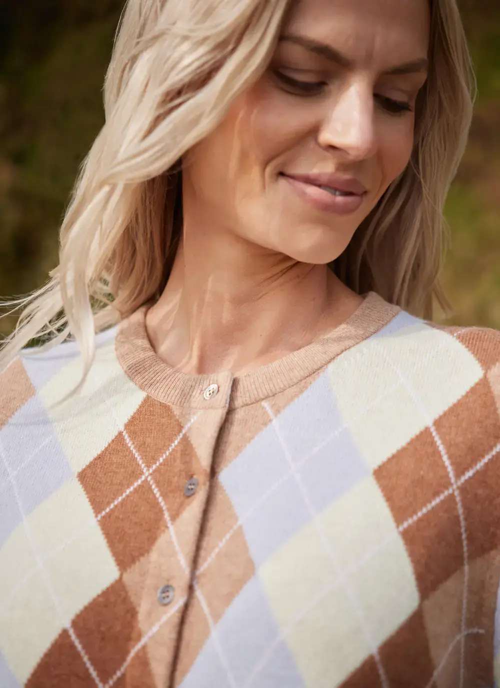 Cashmere Wool Argyle Cardigan