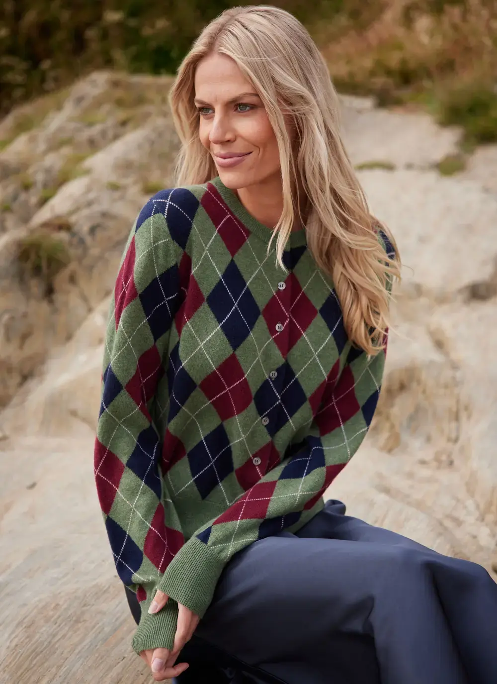 Cashmere Wool Argyle Cardigan