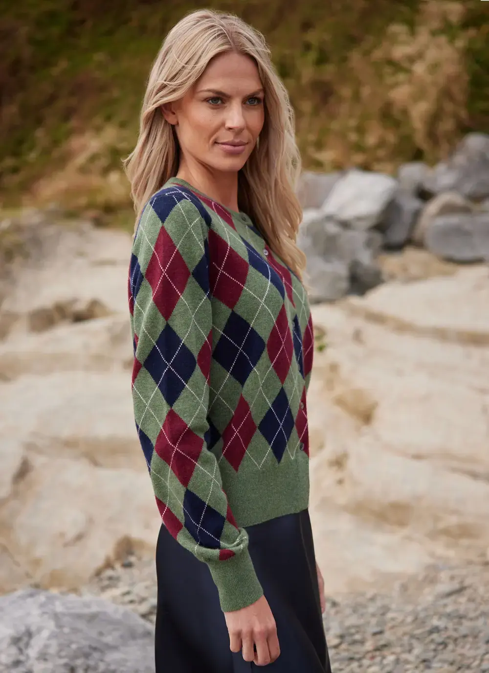 Cashmere Wool Argyle Cardigan