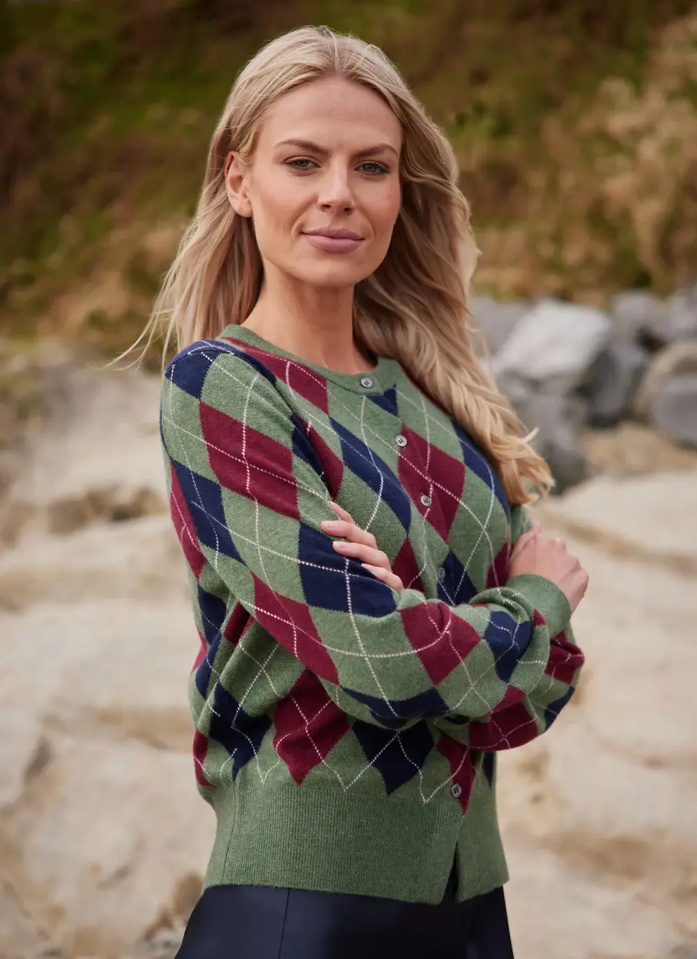 Cashmere Wool Argyle Cardigan