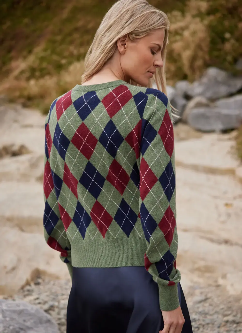 Cashmere Wool Argyle Cardigan