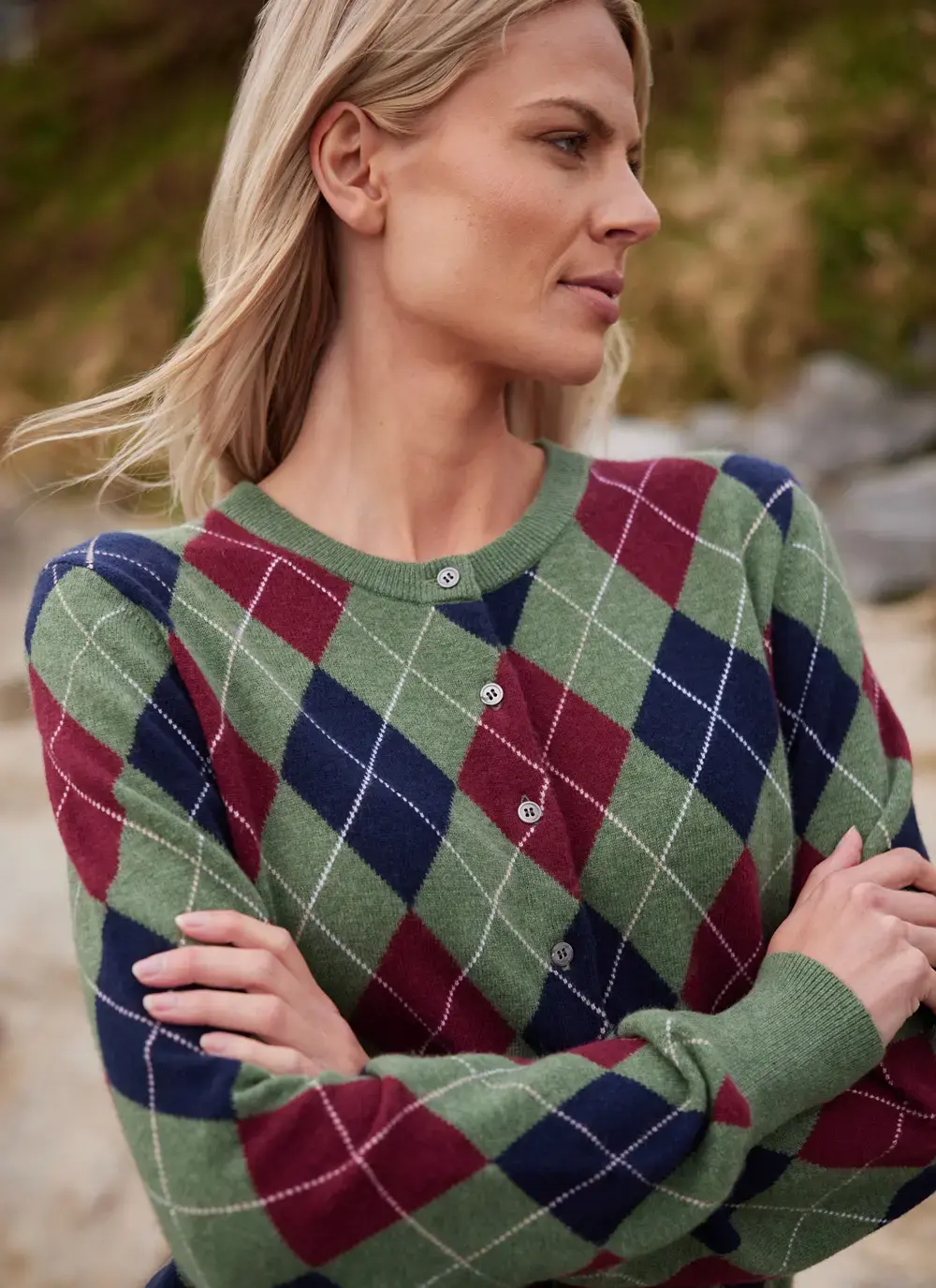 Cashmere Wool Argyle Cardigan