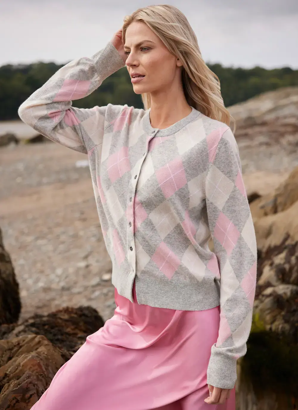 Cashmere Wool Argyle Cardigan