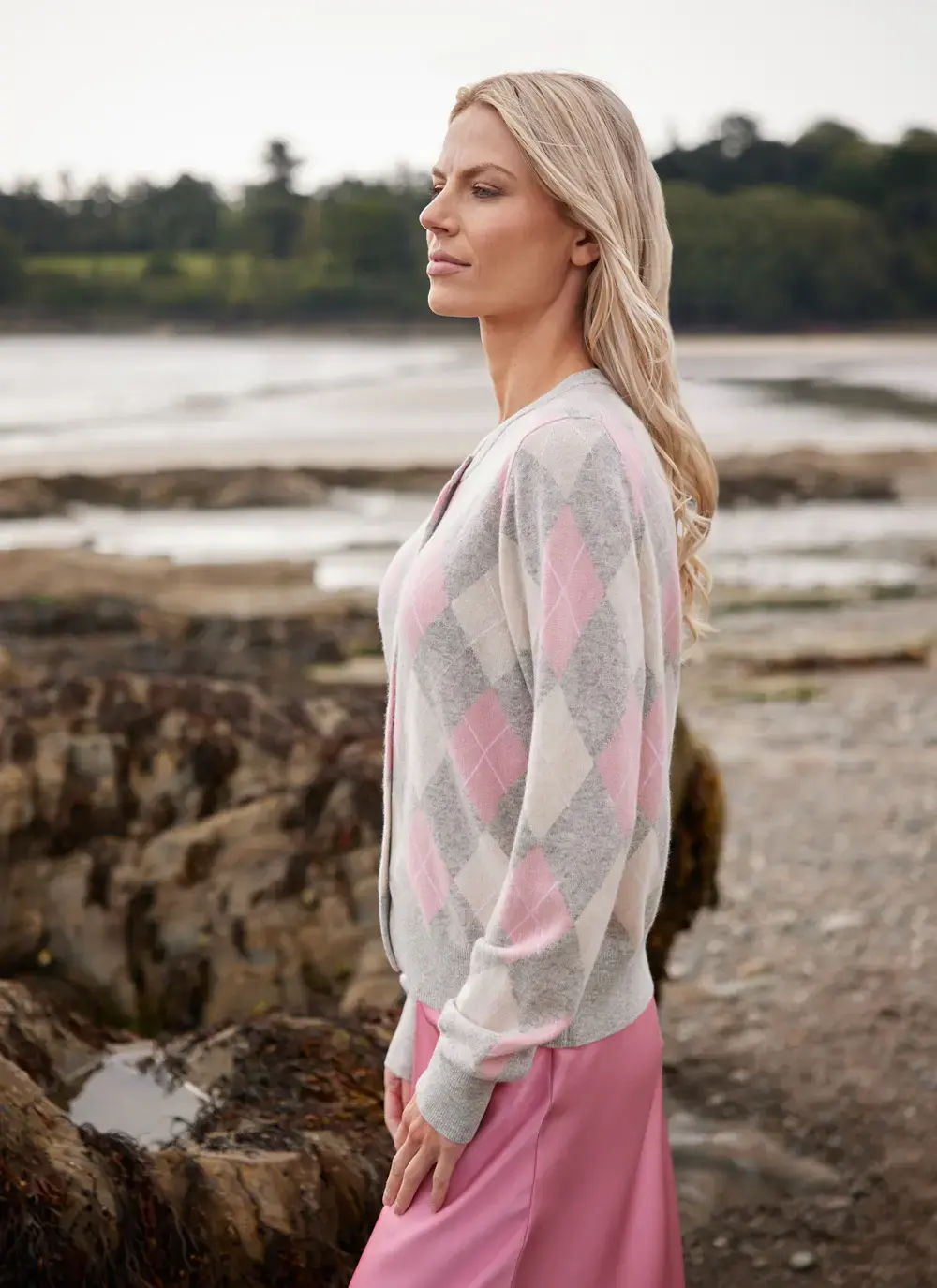 Cashmere Wool Argyle Cardigan