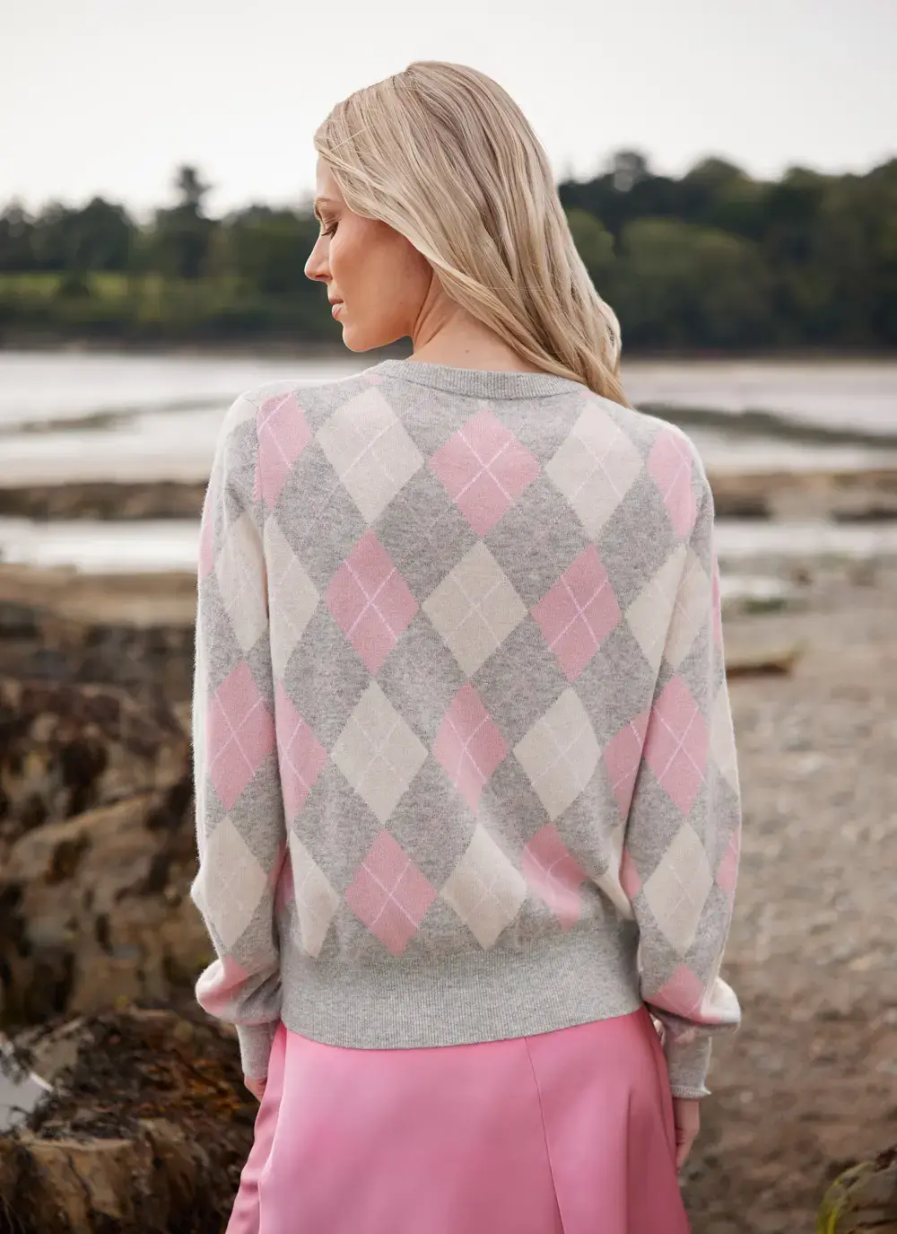 Cashmere Wool Argyle Cardigan
