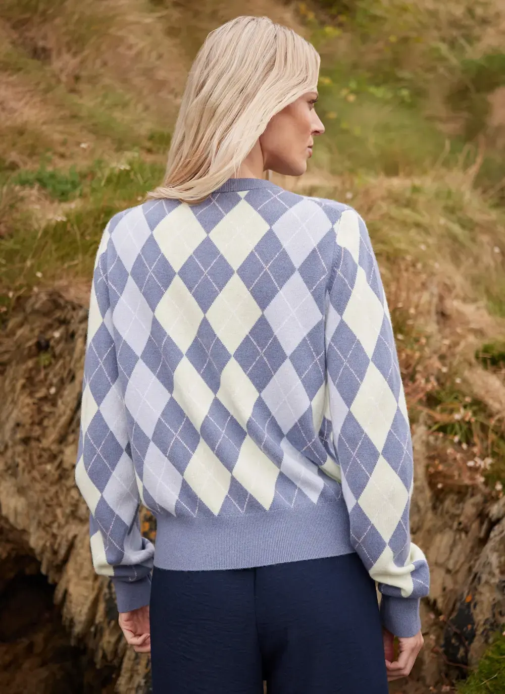 Cashmere Wool Argyle Crew Neck Sweater