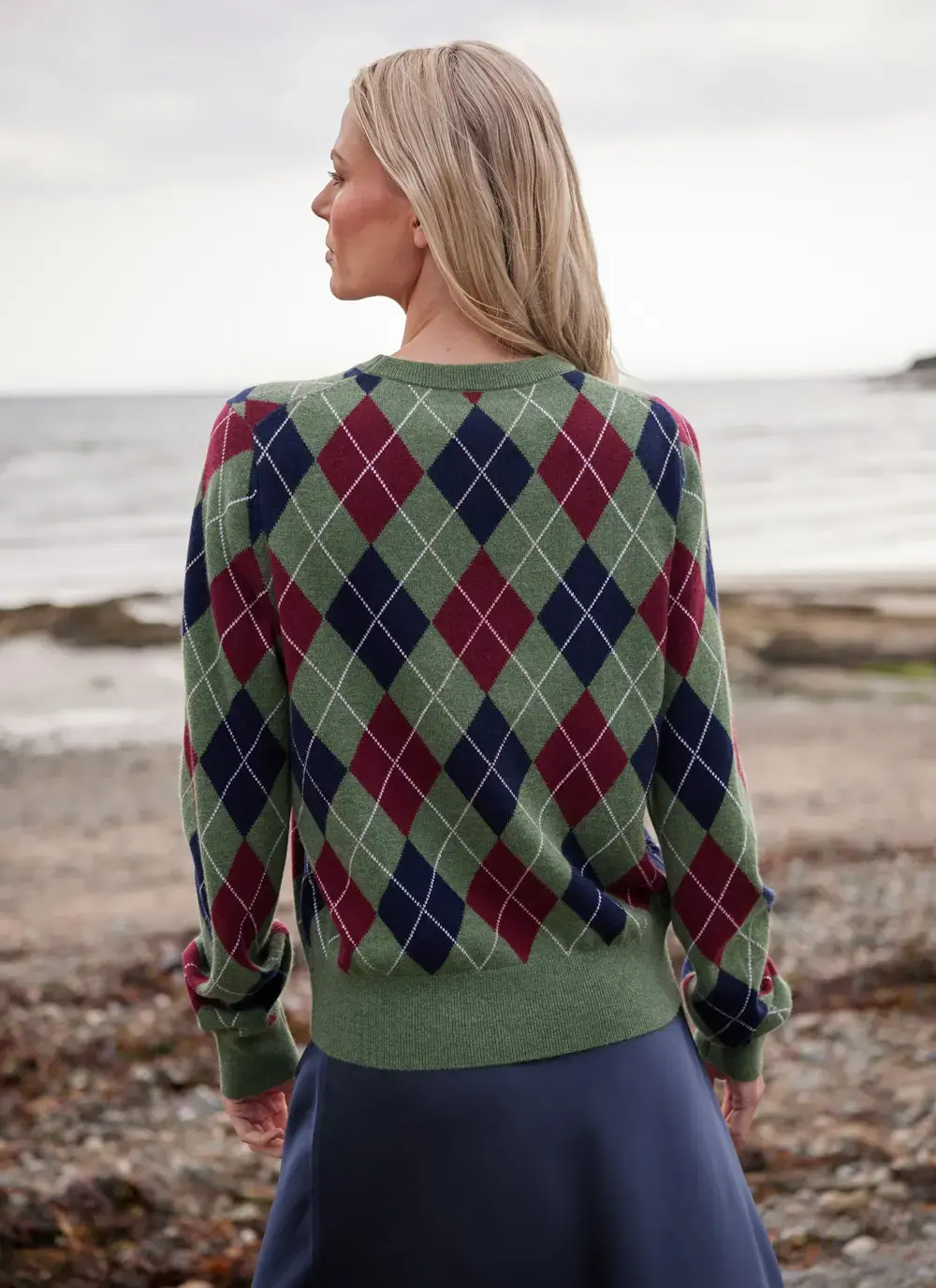 Cashmere Wool Argyle Crew Neck Sweater