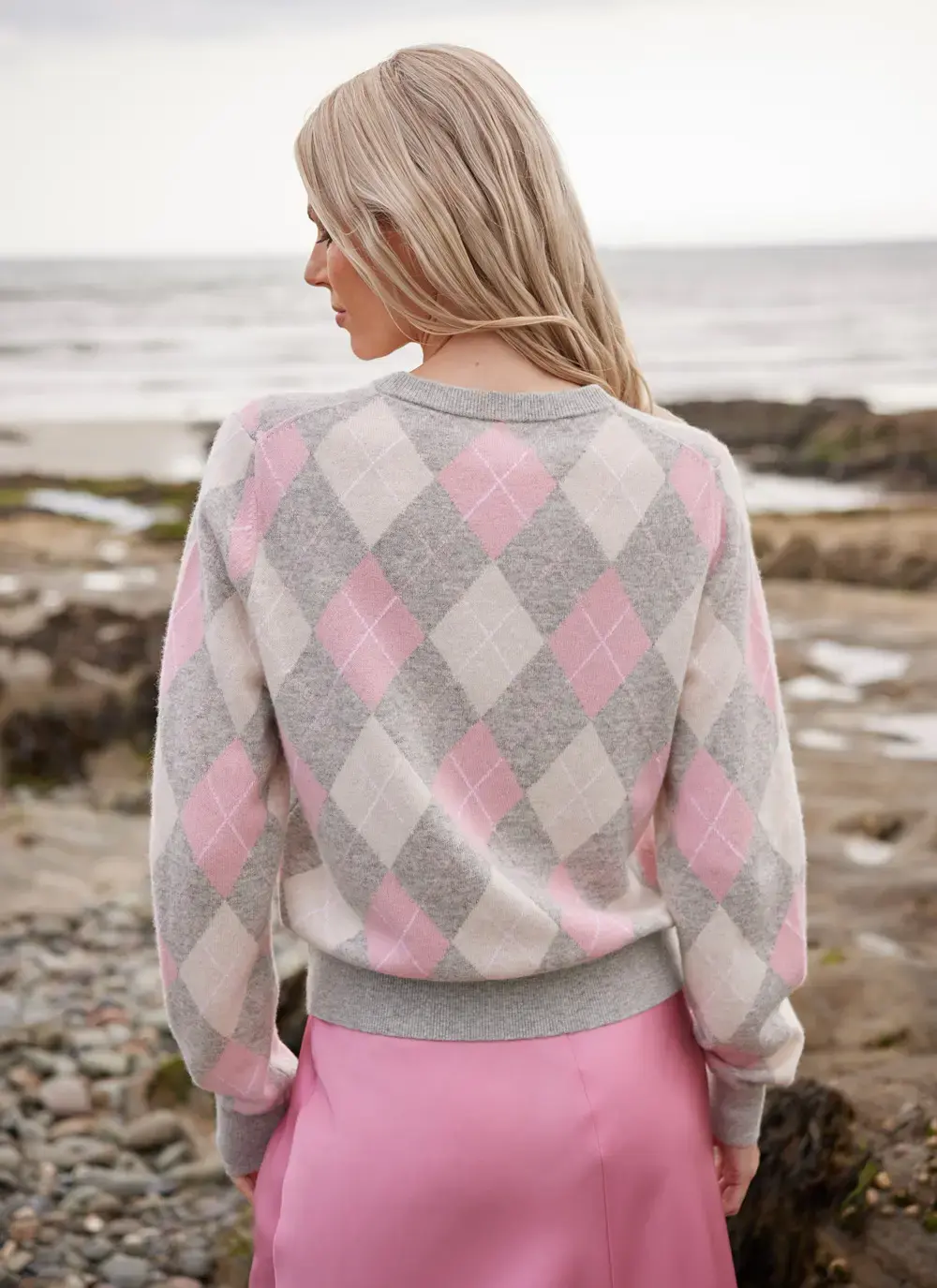 Cashmere Wool Argyle Crew Neck Sweater