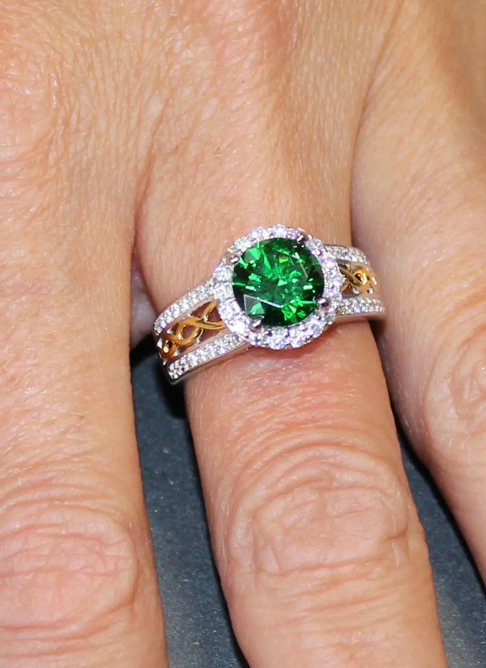 Celtic Silver Green Stone Halo Ring