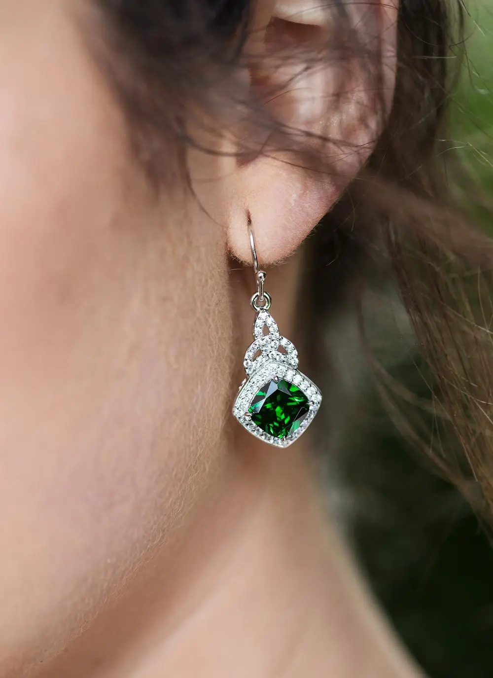 Celtic Green Stone Trinity Halo Earrings