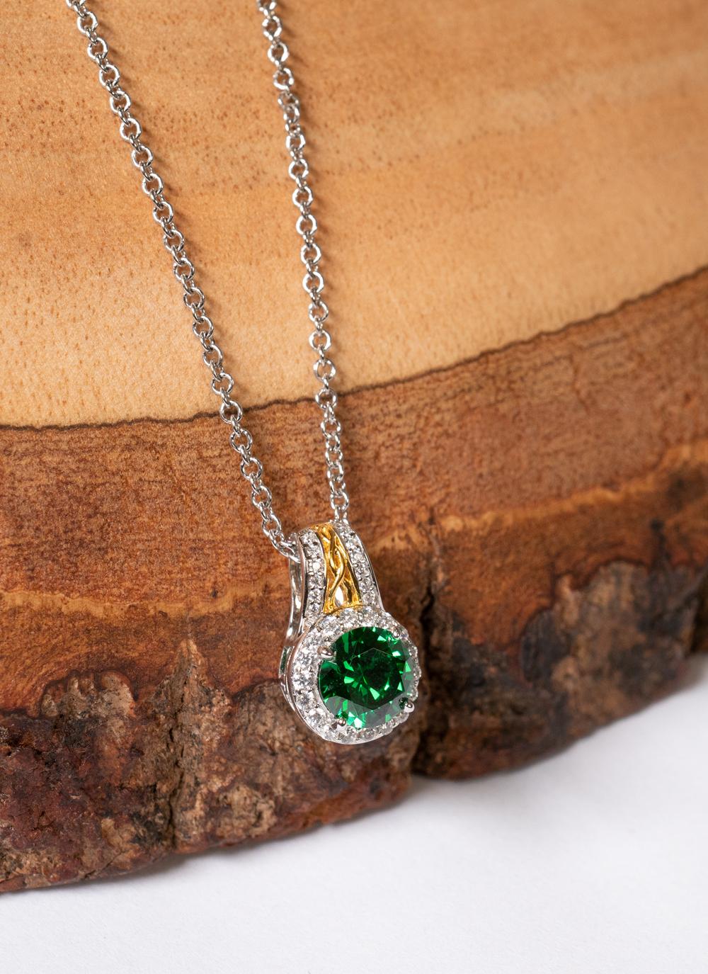 Celtic Silver Green Stone Halo Pendant 