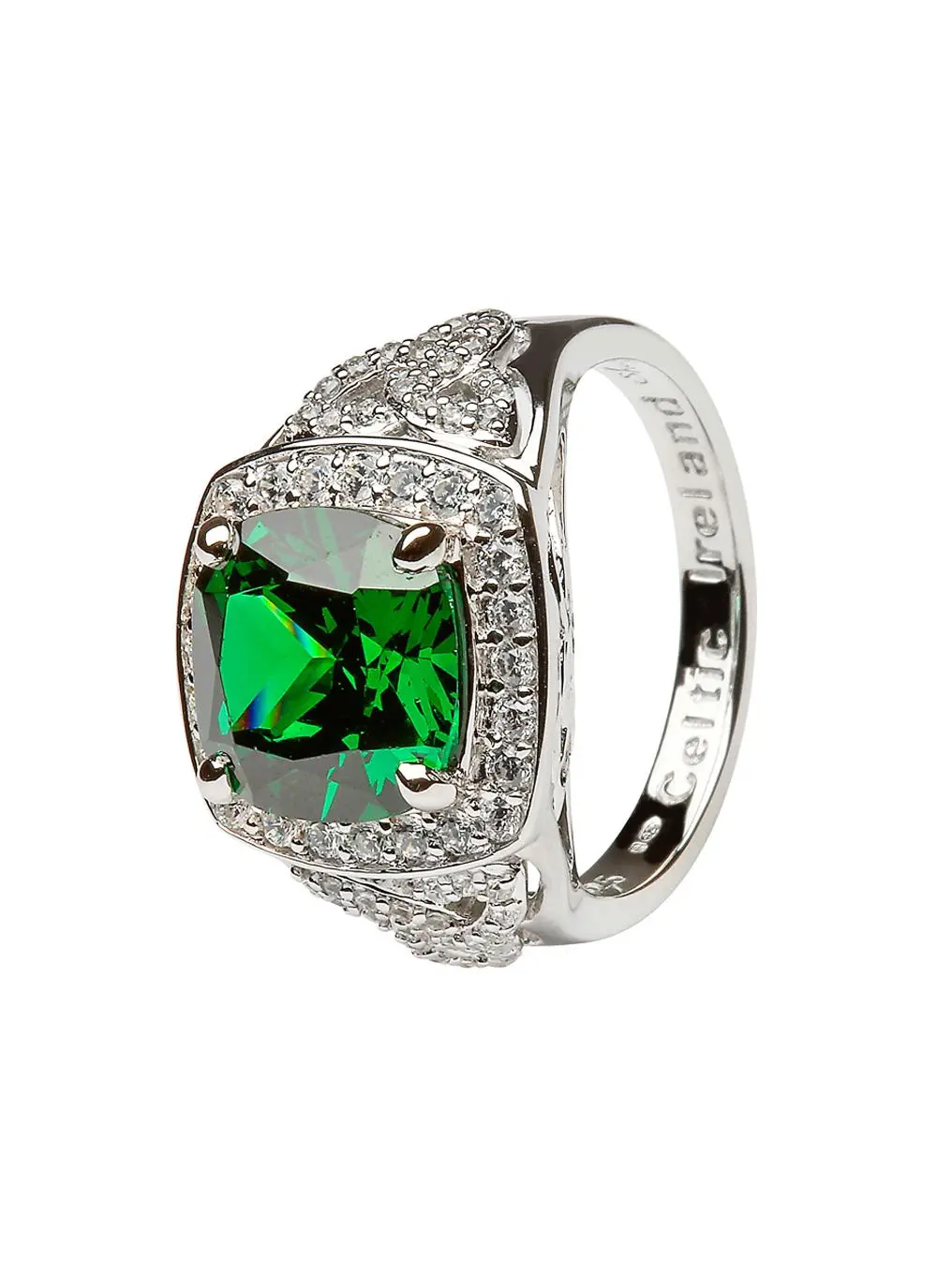 Celtic Green Stone Trinity Halo Ring