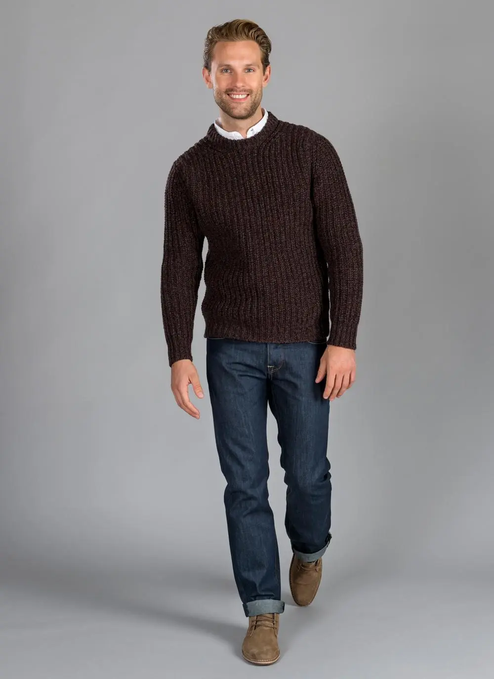 Fisherman Crew Neck Sweater Chunky Rib
