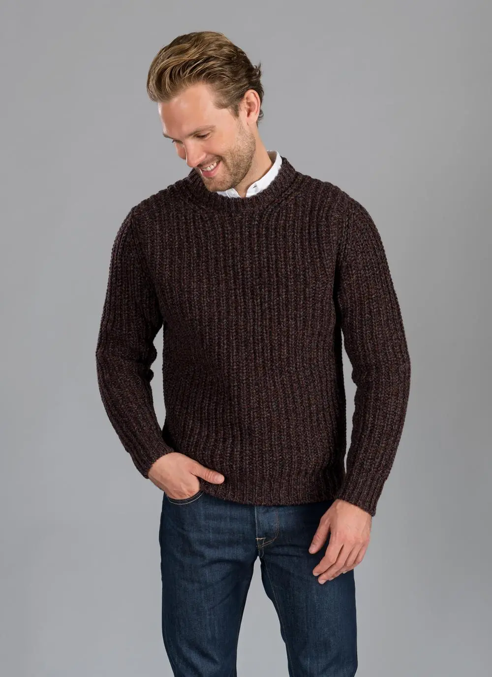 Fisherman Crew Neck Sweater Chunky Rib