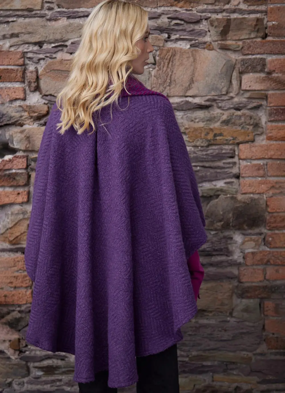 Ciara Wool Herringbone Cape with Scarf