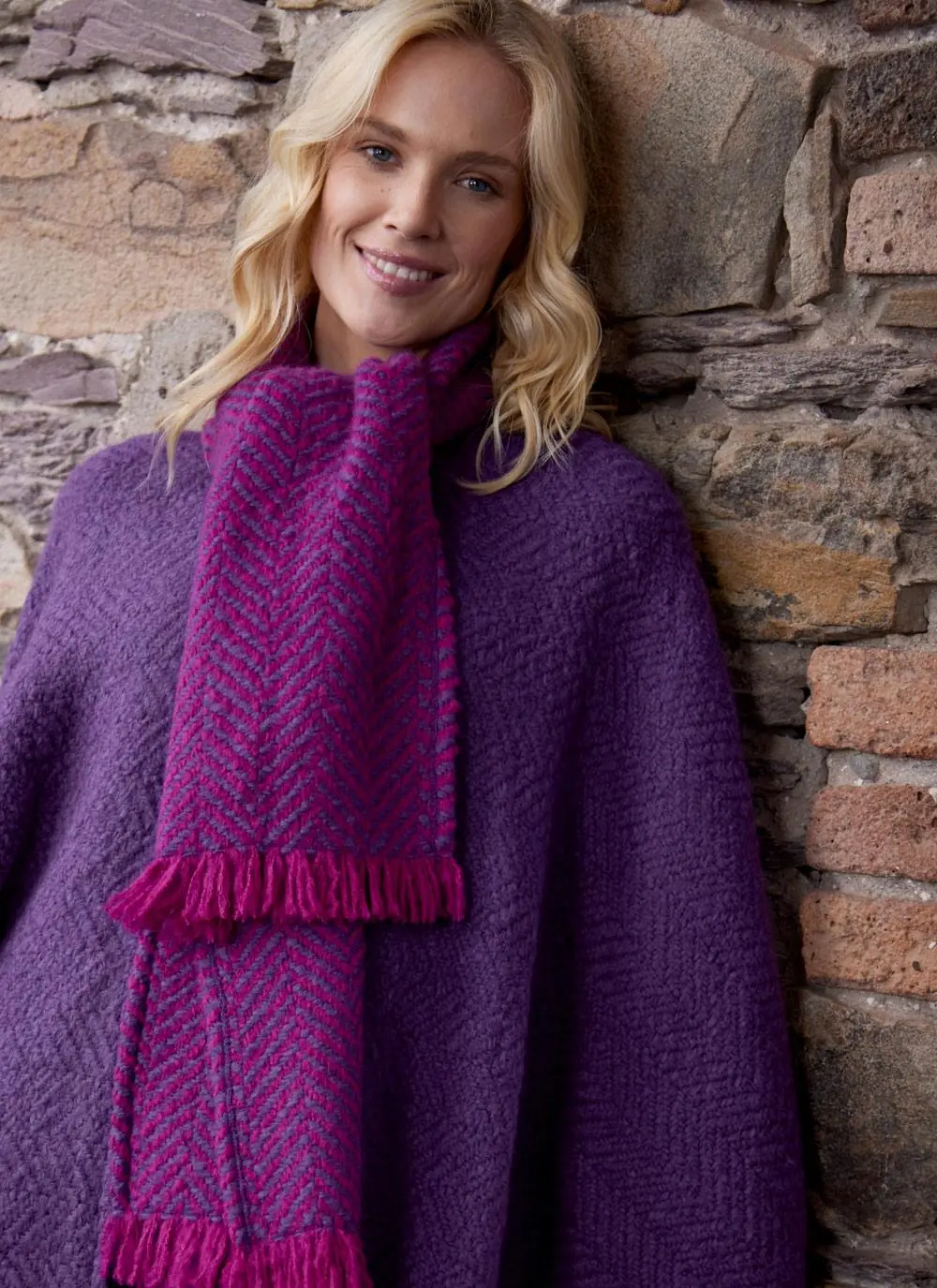 Ciara Wool Herringbone Cape with Scarf