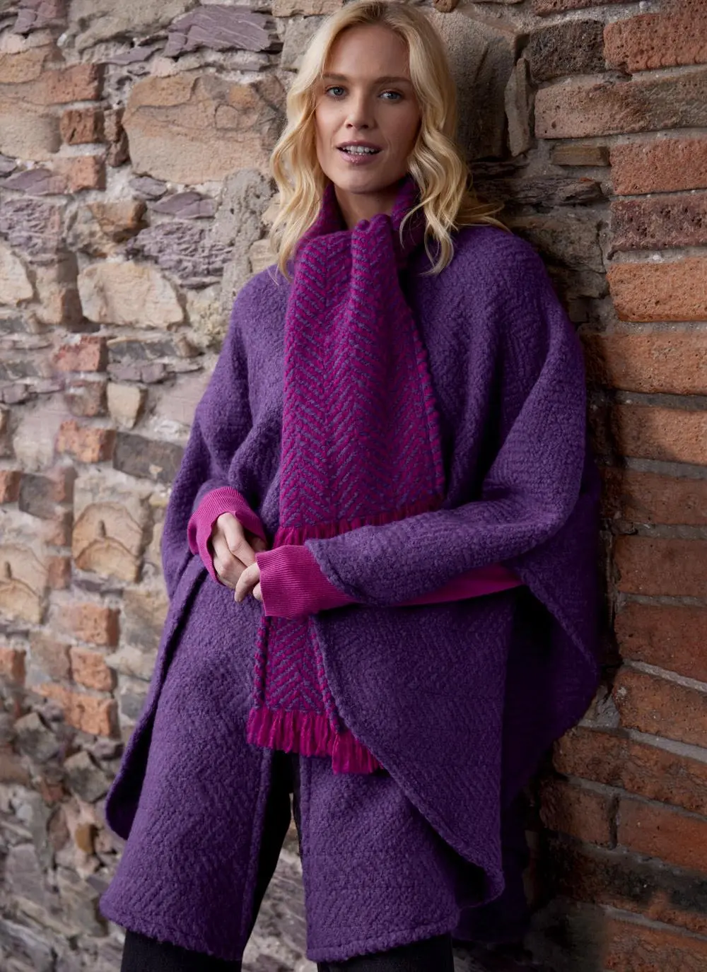Ciara Wool Herringbone Cape with Scarf