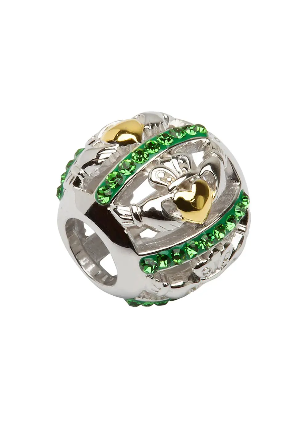 Claddagh Bead Embellished With Green Swarovski Crystals