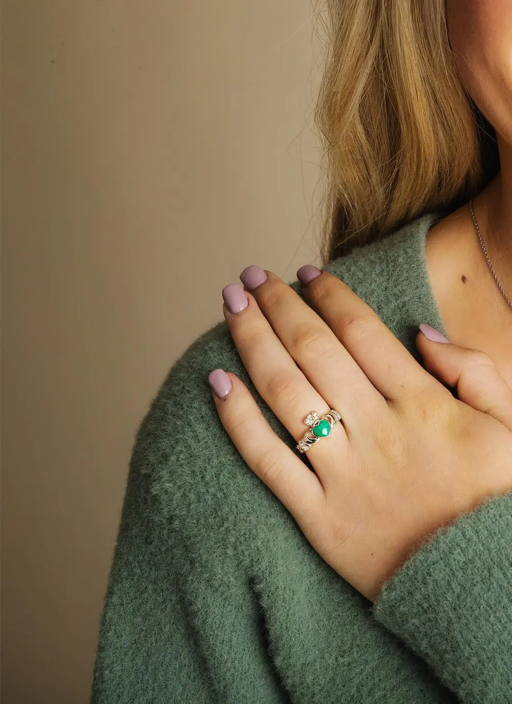 Sterling Silver Malachite Claddagh Ring