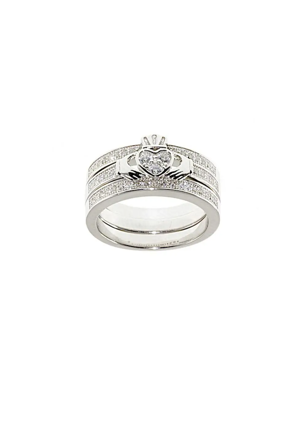 Sterling Silver Triple Band Claddagh Ring
