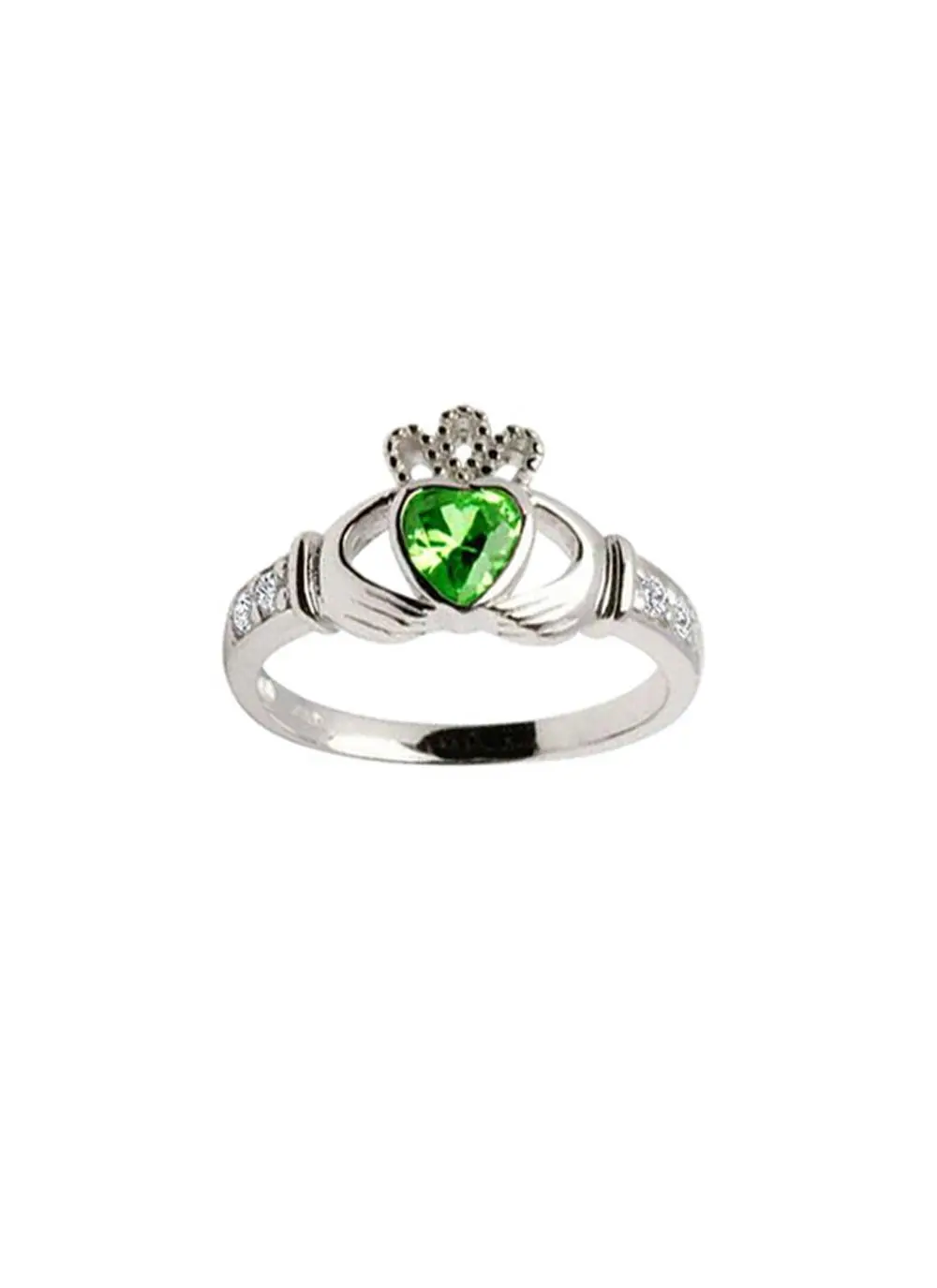 Ladies Sterling Silver Emerald Stone Claddagh Ring