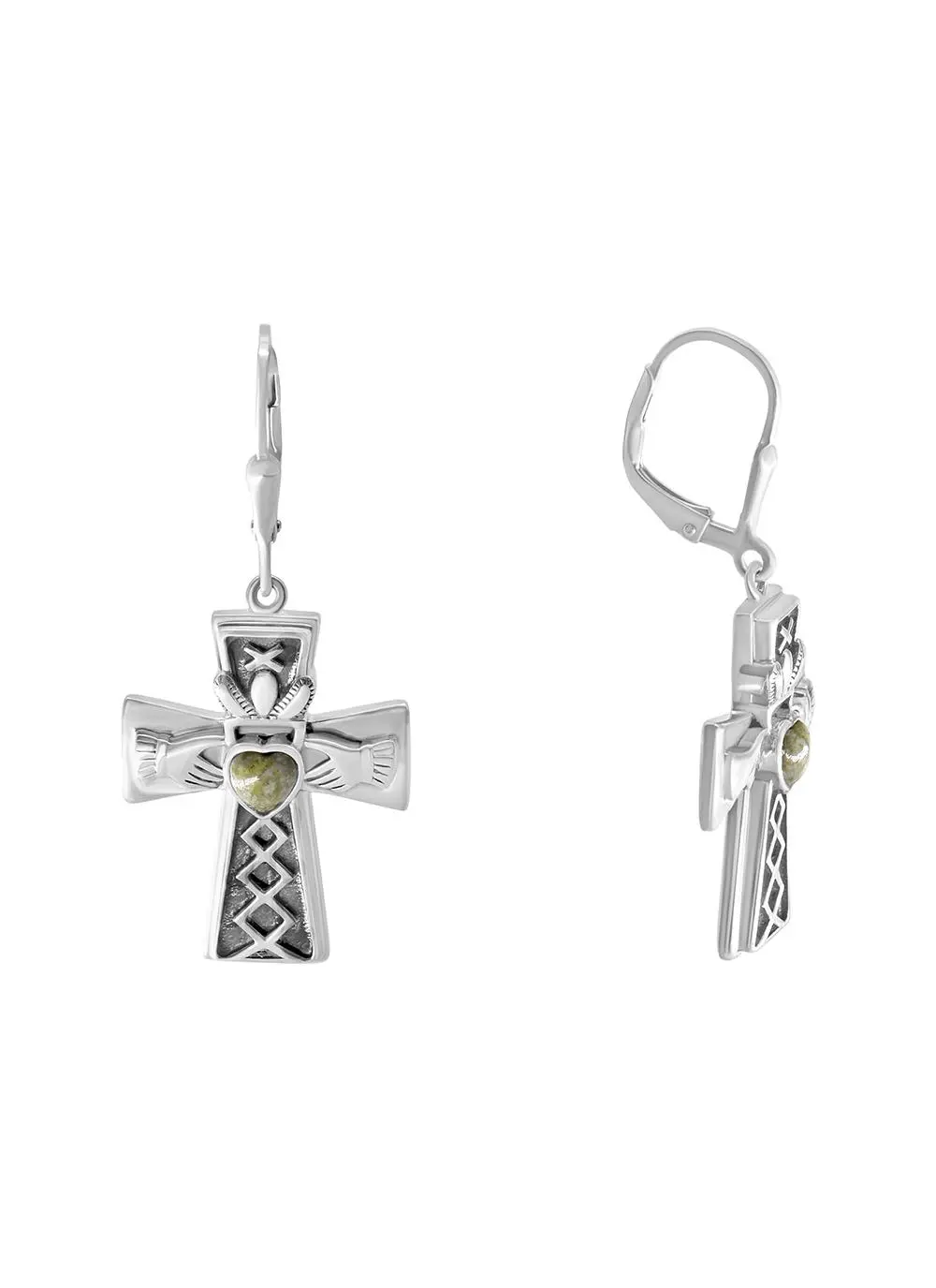 Connemara Marble Claddagh Cross Earrings