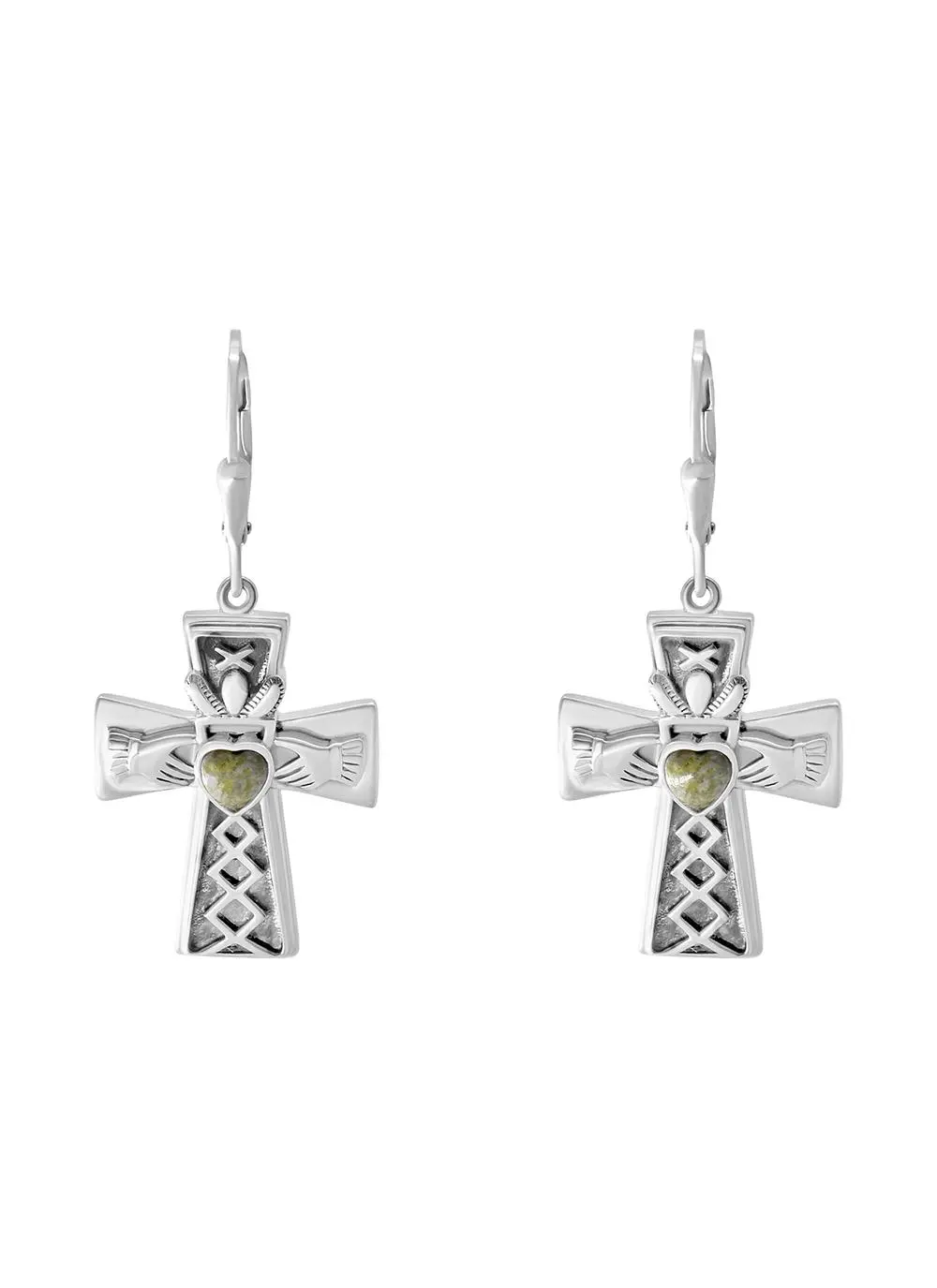 Connemara Marble Claddagh Cross Earrings