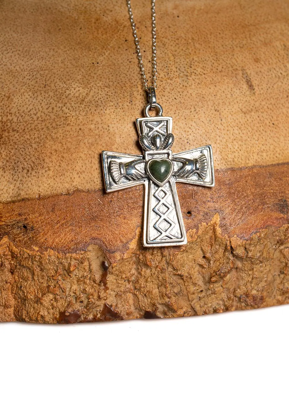 Connemara Marble Claddagh Cross Pendant