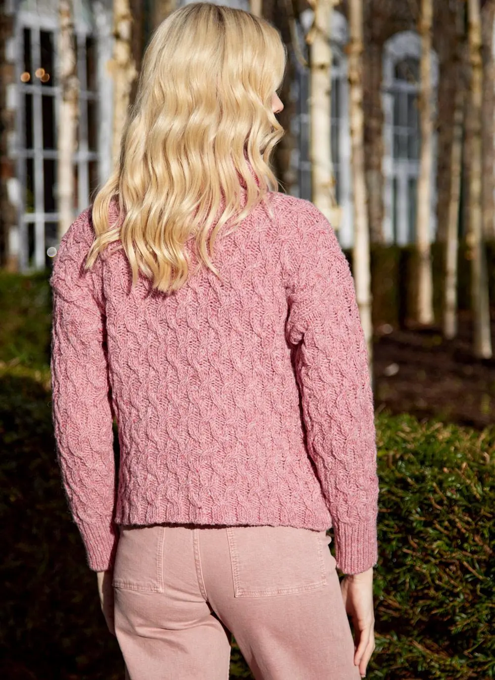 Cropped Polo Neck Aran Sweater