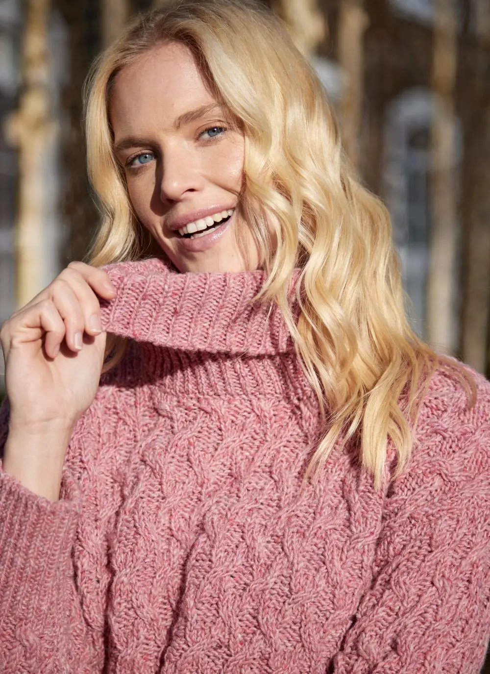 Cropped Polo Neck Aran Sweater