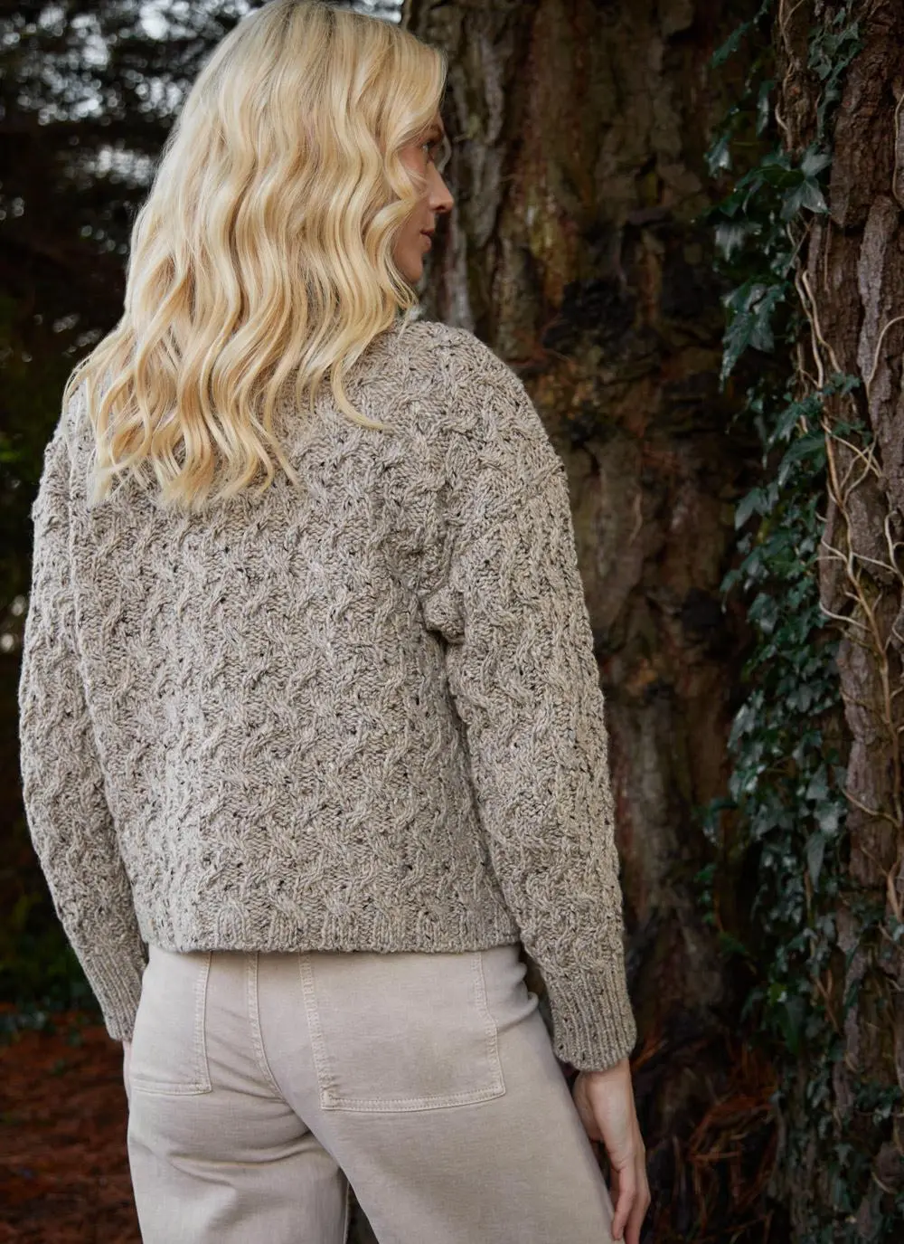 Cropped Polo Neck Aran Sweater