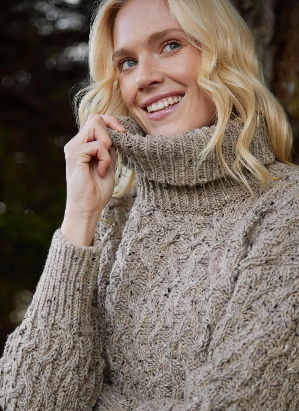 Cropped Polo Neck Aran Sweater