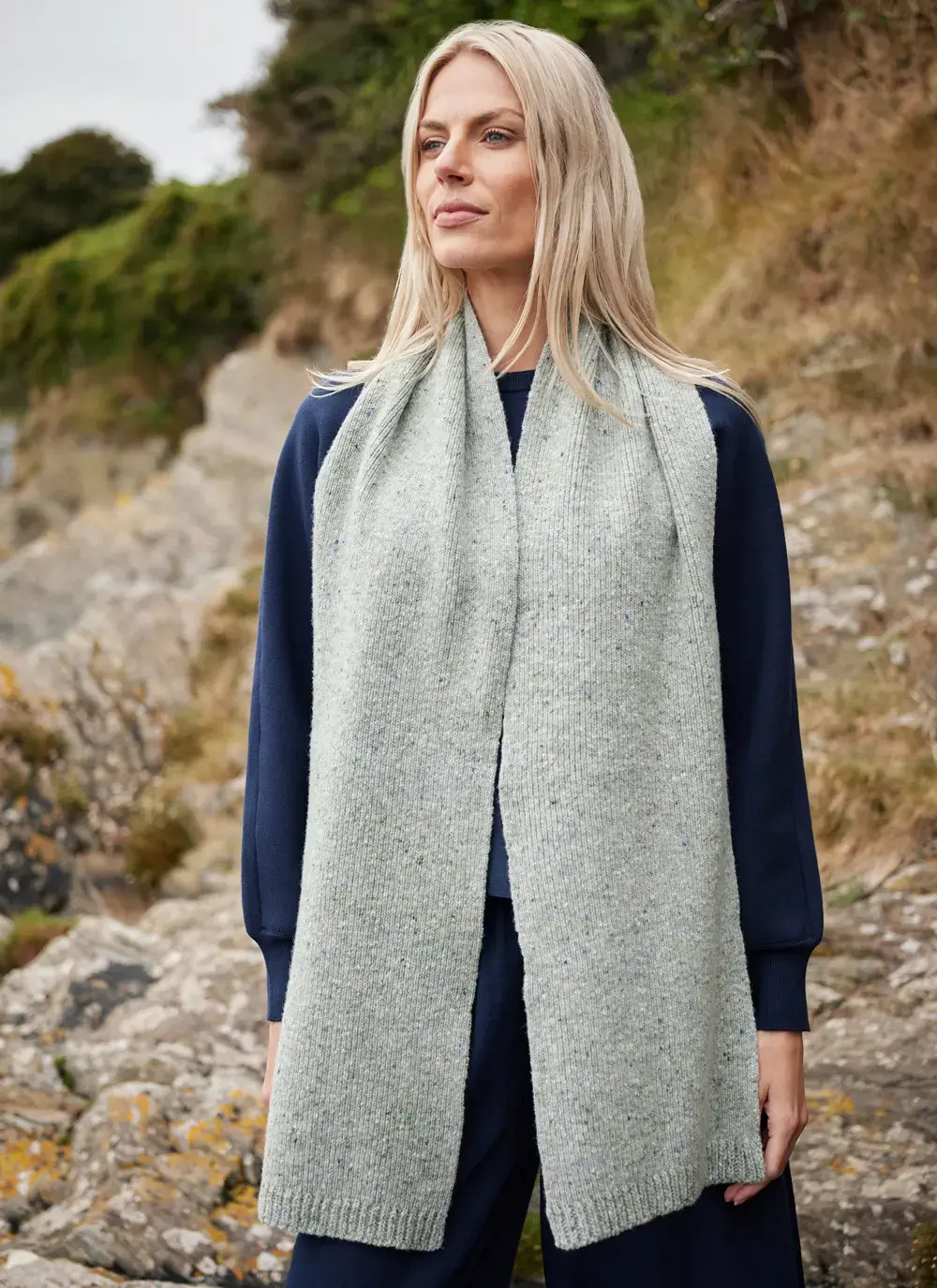 Donegal Fleck Ribbed Scarf in Aqua