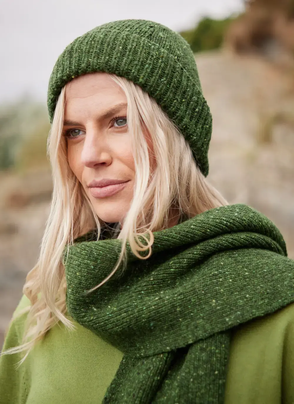 Donegal Fleck Cozy Merino Wool Beanie in Green