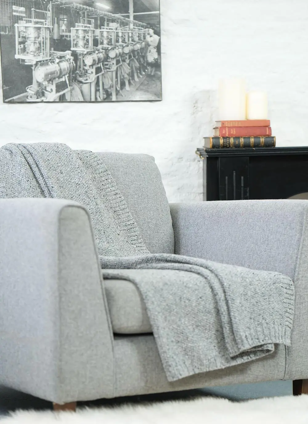 Grey Donegal Tweed Seed Stitch Throw 
