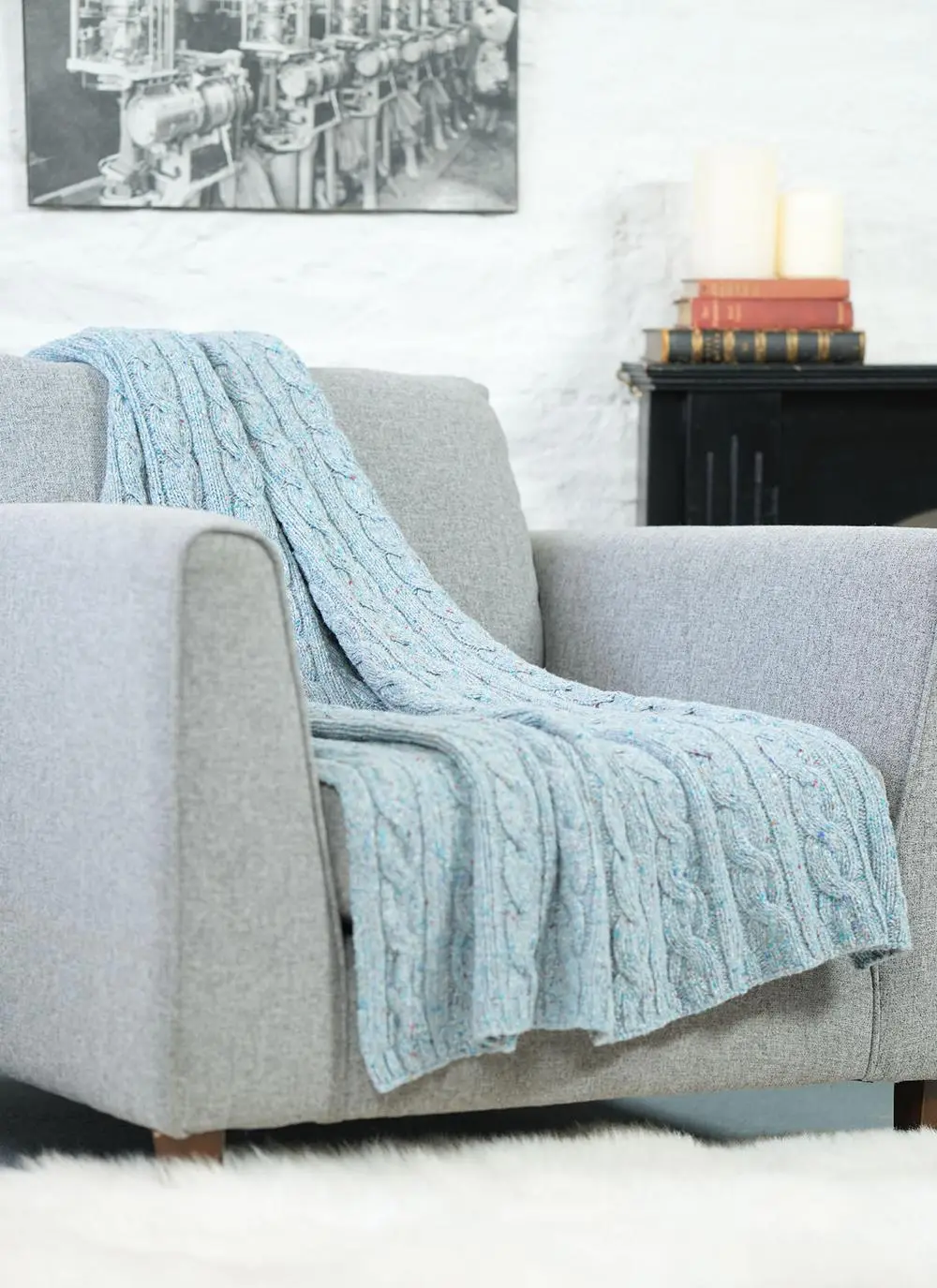 Aqua Donegal Tweed Cable Throw 