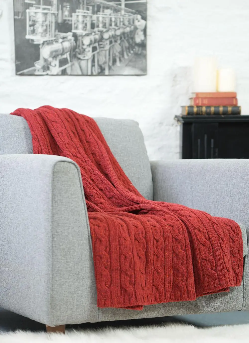 Red Donegal Tweed Cable Throw
