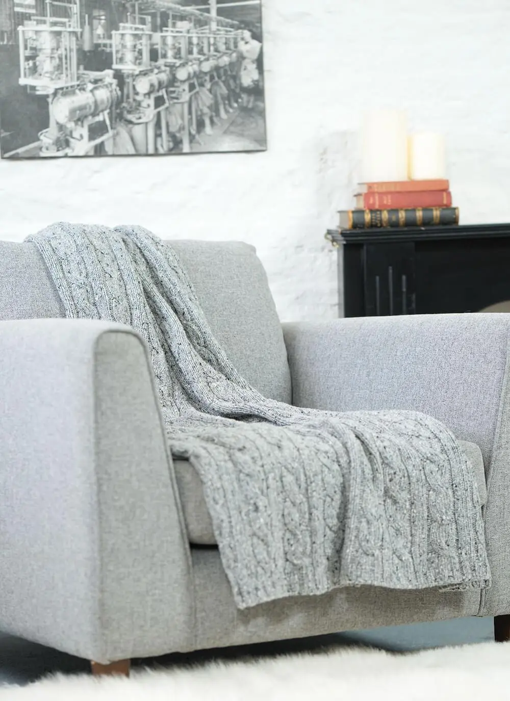 Grey Donegal Tweed Cable Throw