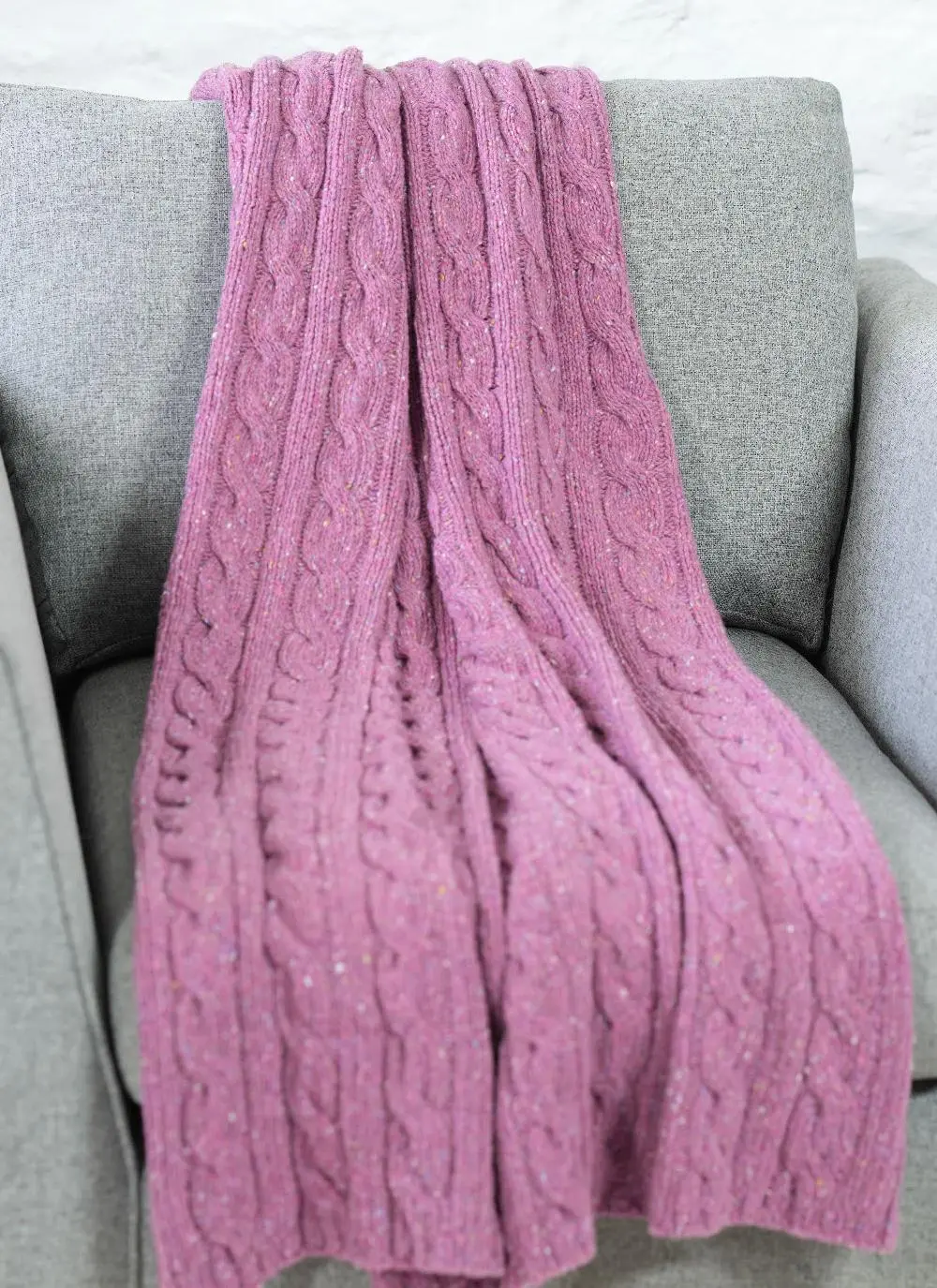 Fuchsia Donegal Tweed Cable Throw 