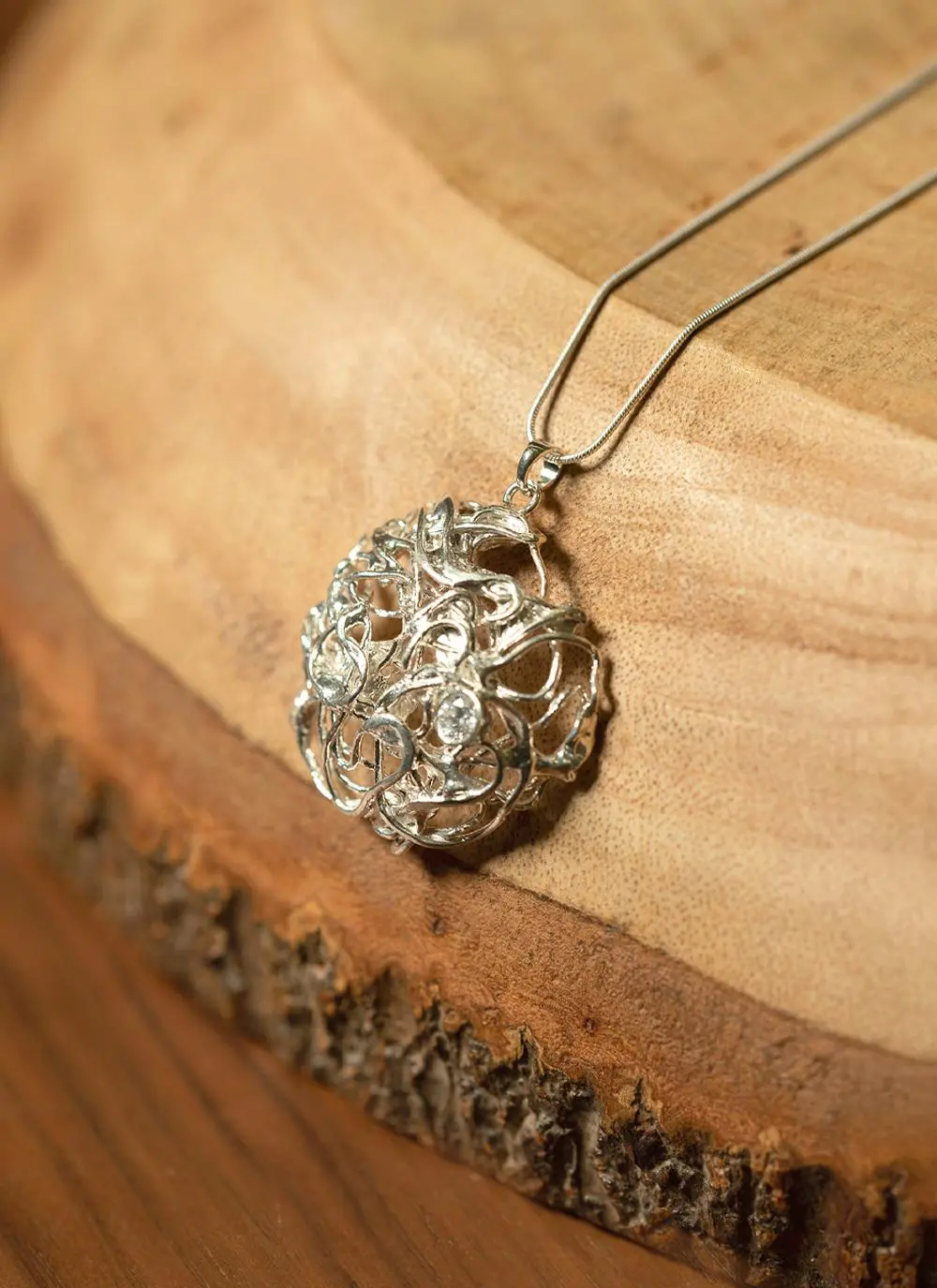 Sterling Silver Wicker Pendant with Gem Stone