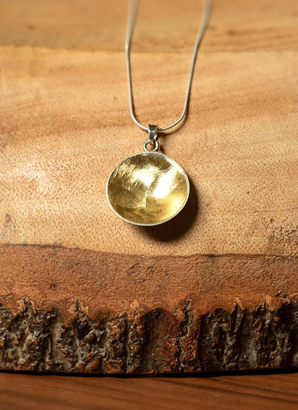 Sterling Silver & Gold Vermeil Brushed Bowl Pendant Small