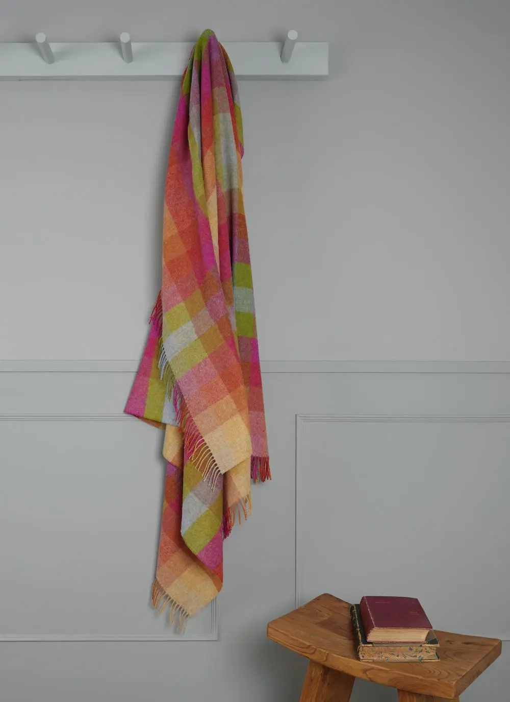Merino Wool Scarf Grey Taupe Check