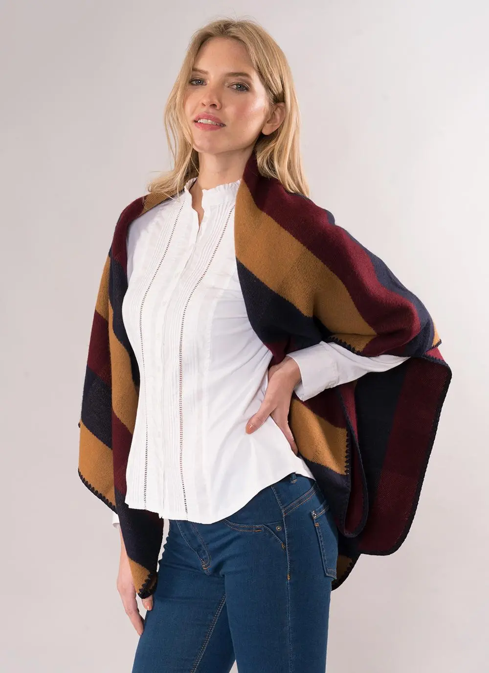 Jimmy Hourihan Blanket Scarf - Camel, Navy & Burgundy