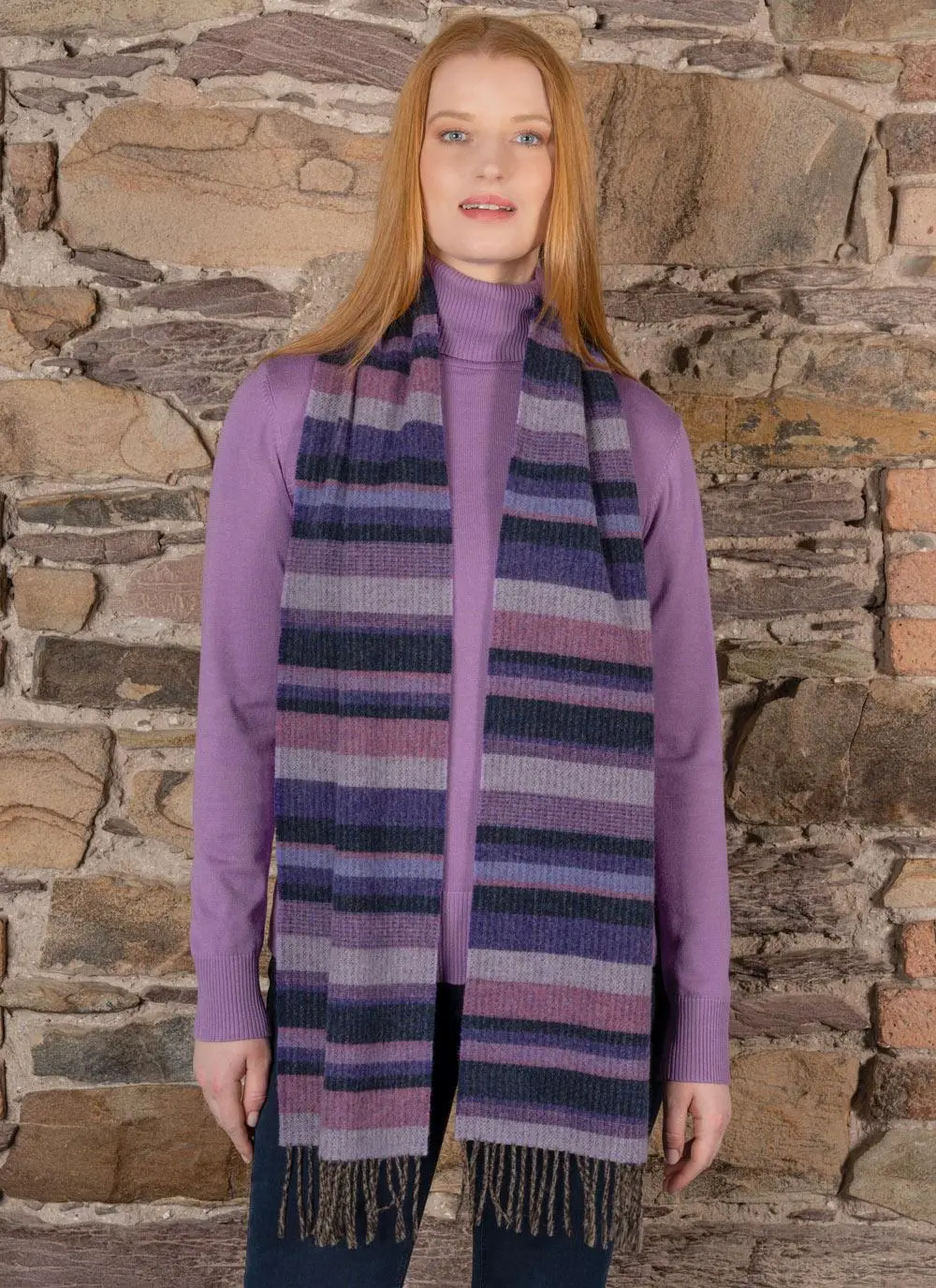 Ribbed Lambswool Scarf Purple Stripe