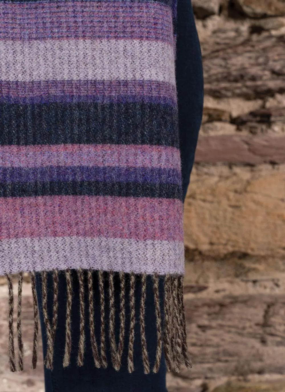 Ribbed Lambswool Scarf Purple Stripe