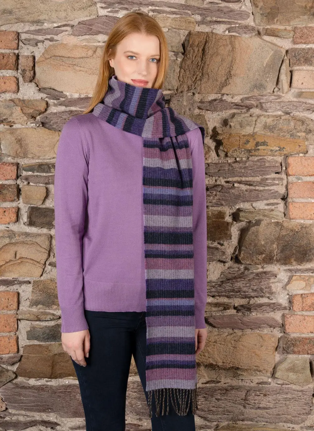 Ribbed Lambswool Scarf Purple Stripe